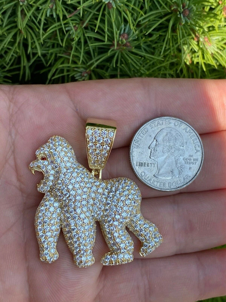 Real Solid 925 Sterling Silver Gold Gorilla Pendant Ape Necklace Iced Diamond 8 Real Solid 925 Sterling Silver Gold Gorilla Pendant Ape Necklace Iced Diamond - Image 6