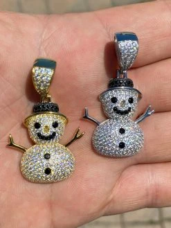 Real Solid 925 Sterling Silver Hip Hop Pendant Necklace Snowman Frosty Emoji ⛄