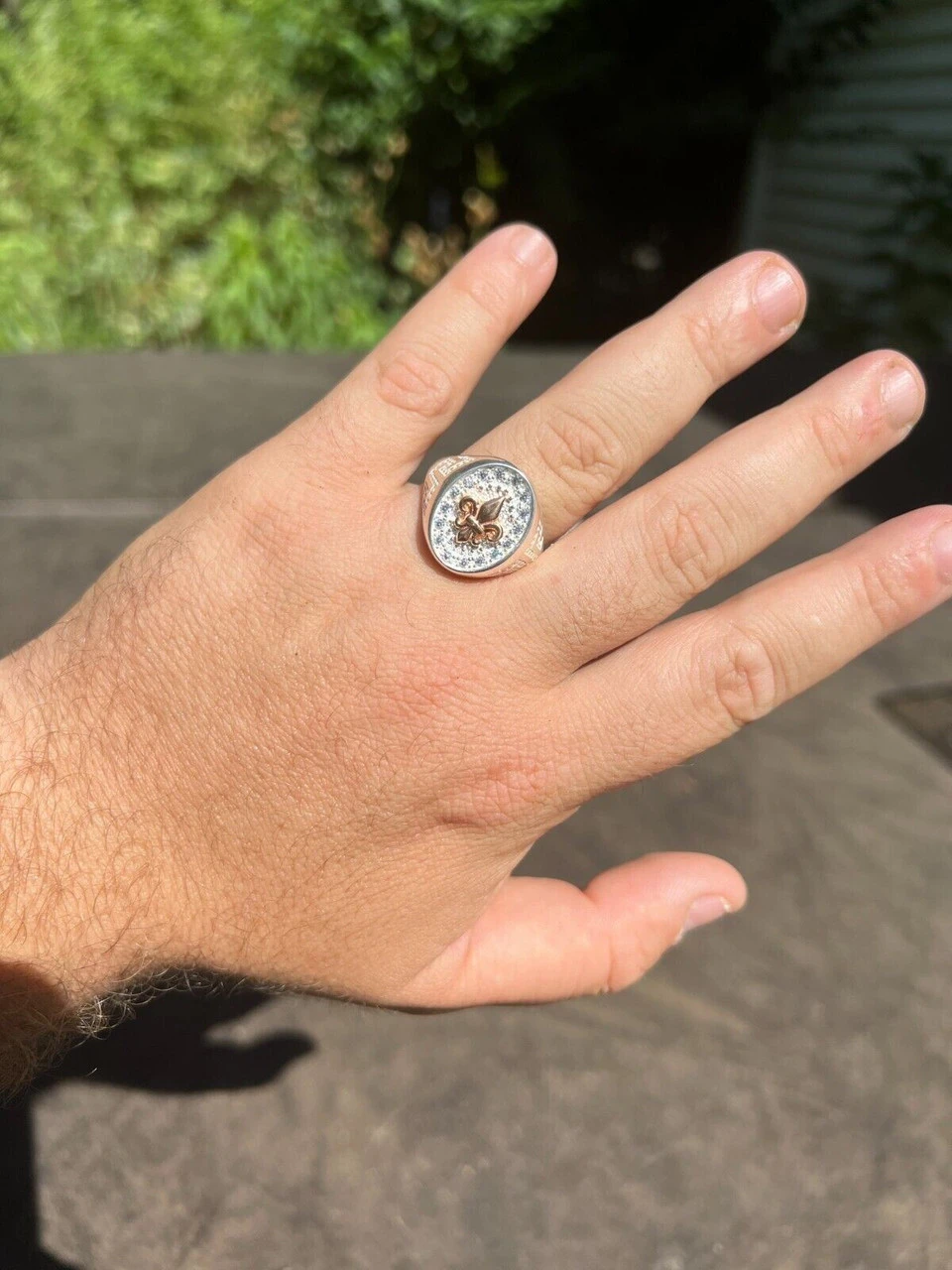 Real Solid 925 Sterling Silver Iced CZ Pinky Ring Hip Hop French Fleur De Lis 5 Real Solid 925 Sterling Silver Iced CZ Pinky Ring Hip Hop French Fleur De Lis - Image 3