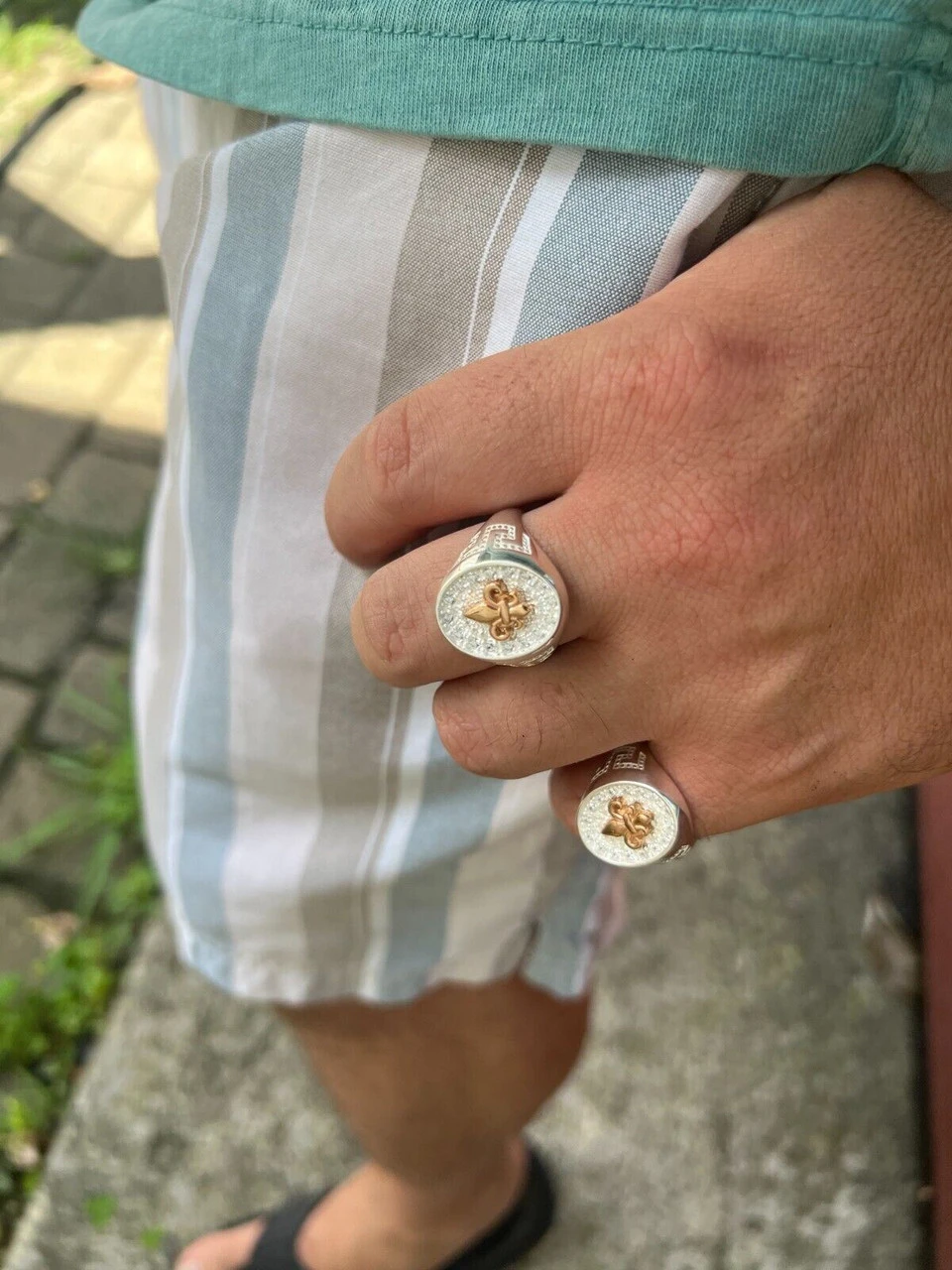 Real Solid 925 Sterling Silver Iced CZ Pinky Ring Hip Hop French Fleur De Lis 14 Real Solid 925 Sterling Silver Iced CZ Pinky Ring Hip Hop French Fleur De Lis - Image 12