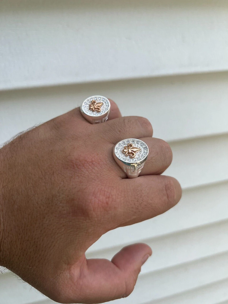 Real Solid 925 Sterling Silver Iced CZ Pinky Ring Hip Hop French Fleur De Lis 10 Real Solid 925 Sterling Silver Iced CZ Pinky Ring Hip Hop French Fleur De Lis - Image 8