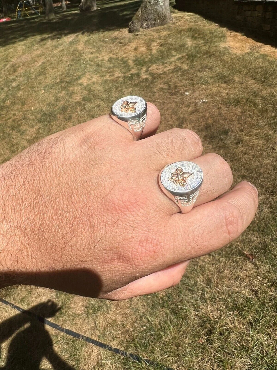 Real Solid 925 Sterling Silver Iced CZ Pinky Ring Hip Hop French Fleur De Lis 4 Real Solid 925 Sterling Silver Iced CZ Pinky Ring Hip Hop French Fleur De Lis - Image 2