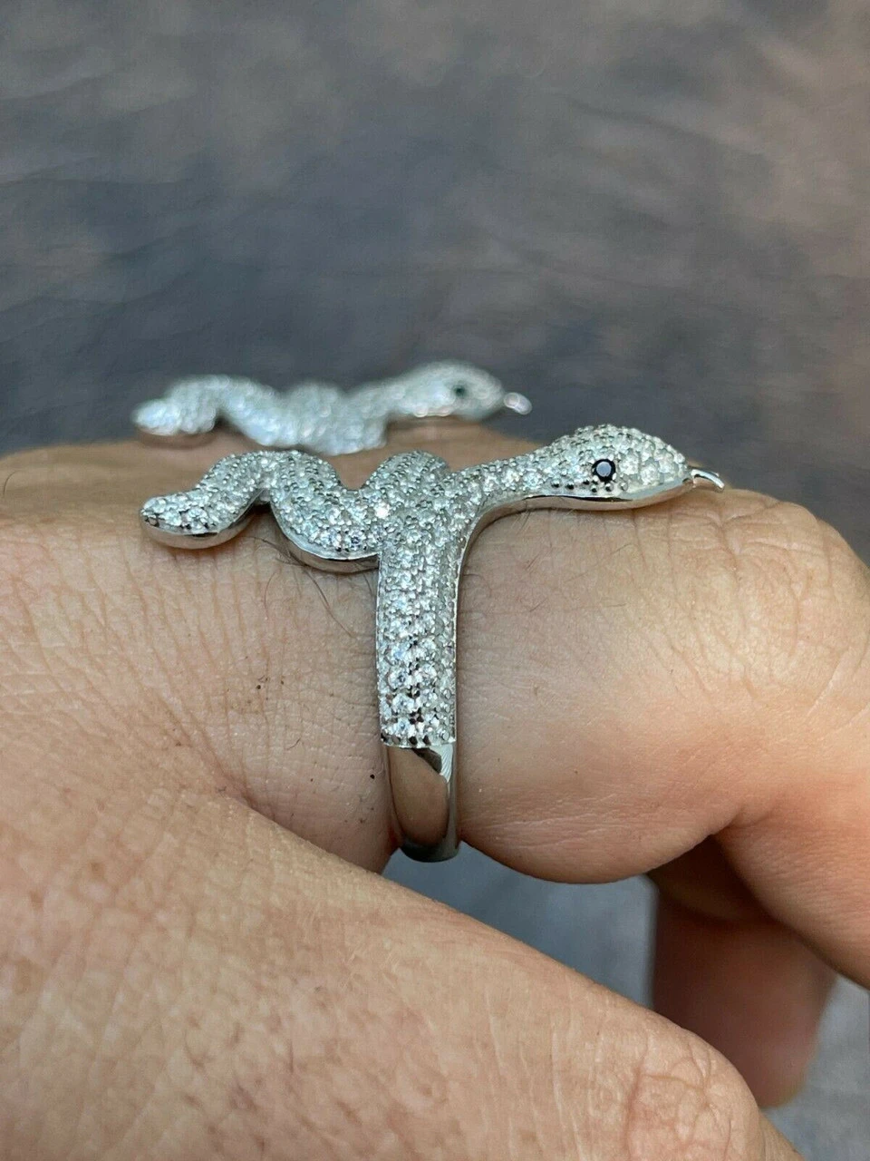 Real Solid 925 Sterling Silver Mens Ladies Snake Cobra Iced Diamond Ring Hip Hop 14 Real Solid 925 Sterling Silver Mens Ladies Snake Cobra Iced Diamond Ring Hip Hop - Image 12