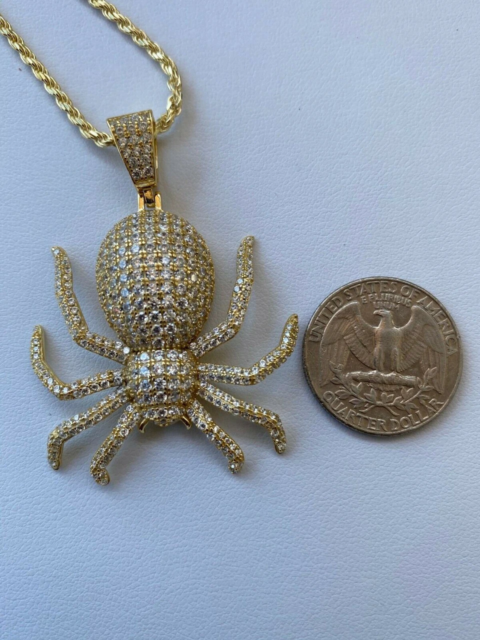 REAL Solid 925 Sterling Silver Spider Pendant Necklace Iced Gold HipHop Big 1.5" 14 REAL Solid 925 Sterling Silver Spider Pendant Necklace Iced Gold HipHop Big 1.5" - Image 12