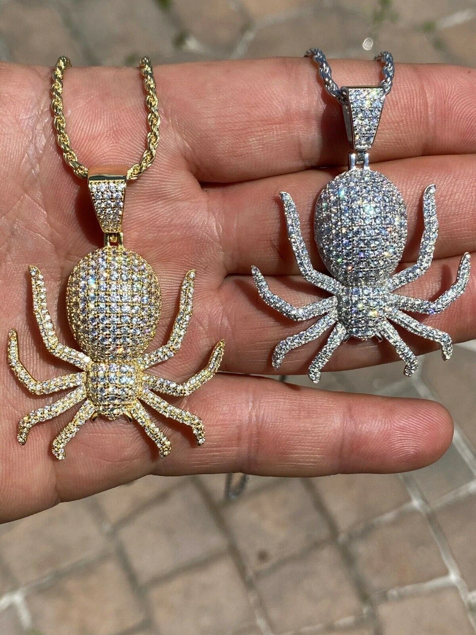 REAL Solid 925 Sterling Silver Spider Pendant Necklace Iced Gold HipHop Big 1.5" 8 REAL Solid 925 Sterling Silver Spider Pendant Necklace Iced Gold HipHop Big 1.5" - Image 6