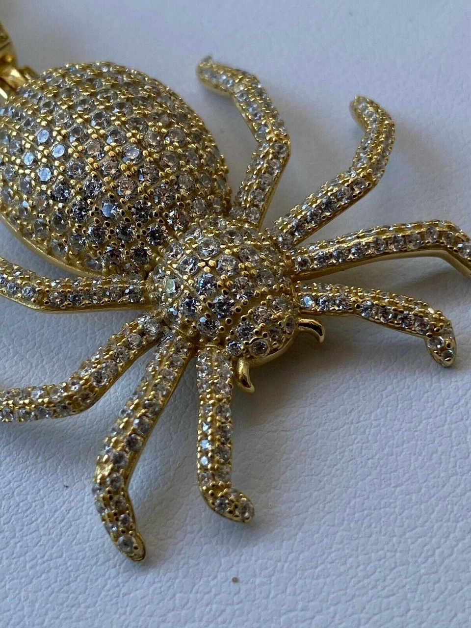 REAL Solid 925 Sterling Silver Spider Pendant Necklace Iced Gold HipHop Big 1.5" 10 REAL Solid 925 Sterling Silver Spider Pendant Necklace Iced Gold HipHop Big 1.5" - Image 8