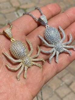 REAL Solid 925 Sterling Silver Spider Pendant Necklace Iced Gold HipHop Big 1.5" 18 REAL Solid 925 Sterling Silver Spider Pendant Necklace Iced Gold HipHop Big 1.5" -Harlem Bling Shop harlembling real solid 925 sterling silver spider pendant necklace iced gold hiphop big 1.5 77237.1664390603