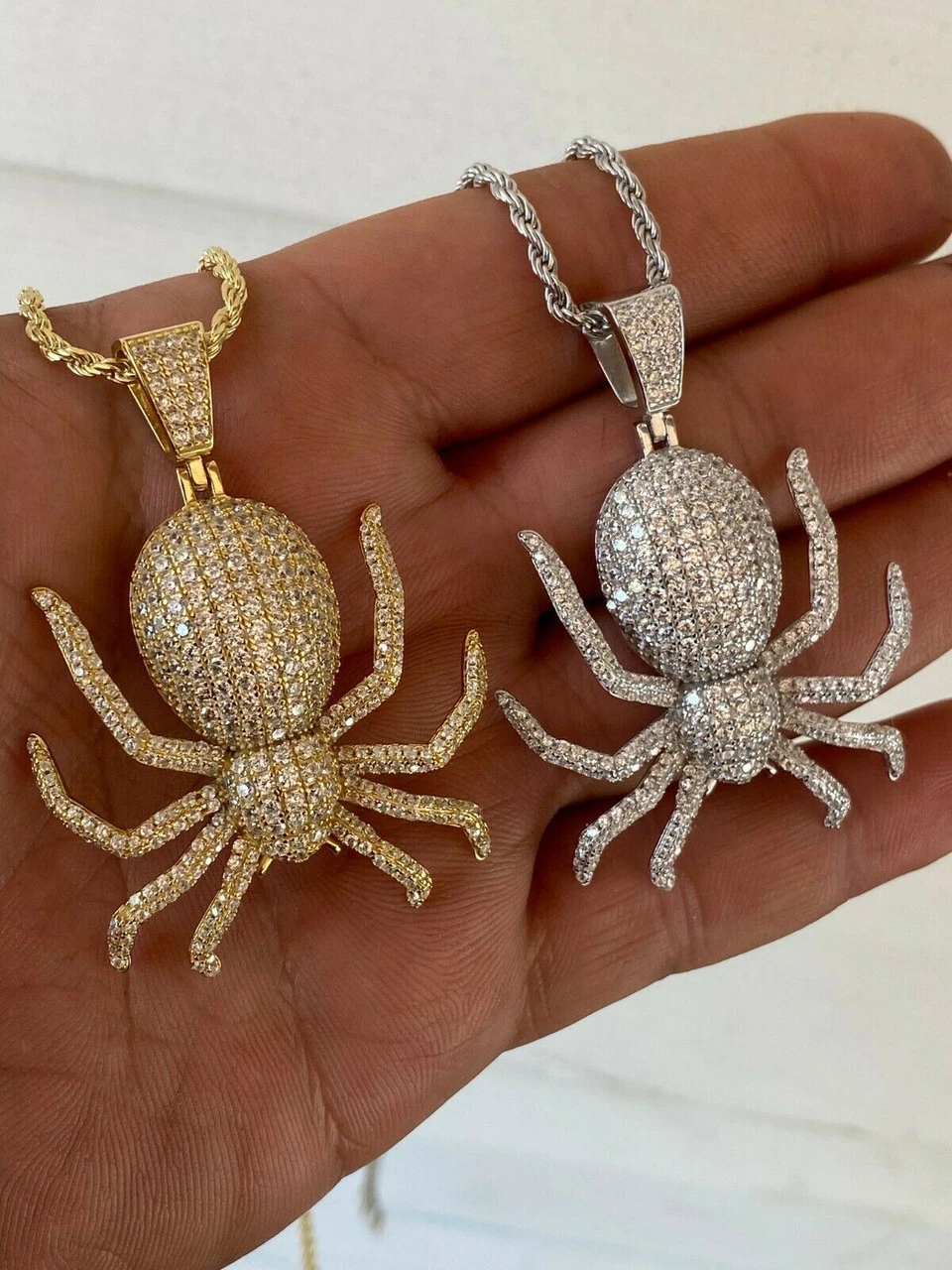 REAL Solid 925 Sterling Silver Spider Pendant Necklace Iced Gold HipHop Big 1.5" 9 REAL Solid 925 Sterling Silver Spider Pendant Necklace Iced Gold HipHop Big 1.5" - Image 7