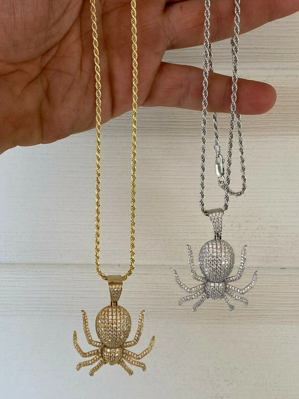 REAL Solid 925 Sterling Silver Spider Pendant Necklace Iced Gold HipHop Big 1.5" 5 REAL Solid 925 Sterling Silver Spider Pendant Necklace Iced Gold HipHop Big 1.5" - Image 3
