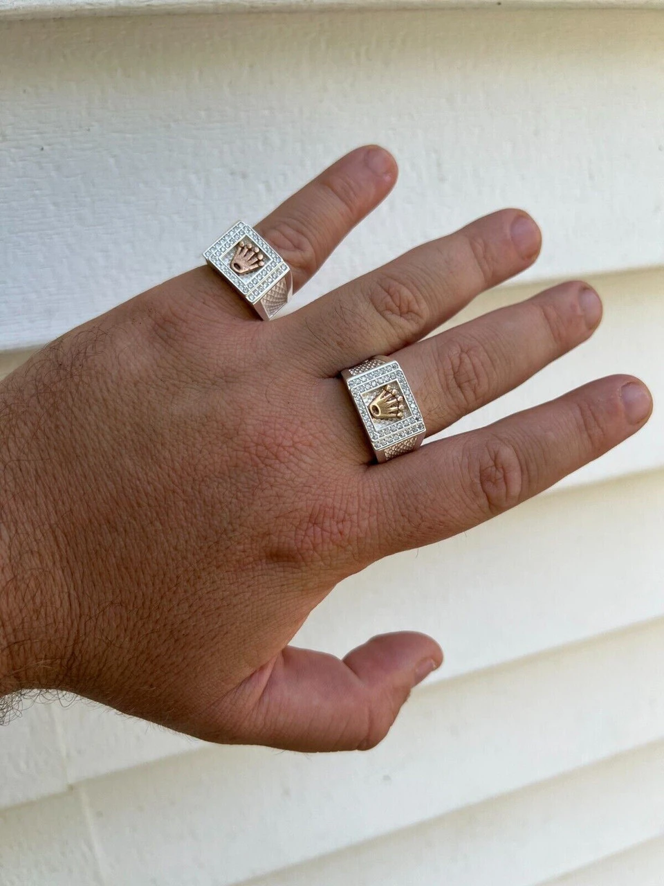 Real Solid 925 Sterling Silver W. 14k Rose Gold Iced Out Crown Diamond Pinky Ring Hip Hop 11 Real Solid 925 Sterling Silver W. 14k Rose Gold Iced Out Crown Diamond Pinky Ring Hip Hop - Image 9