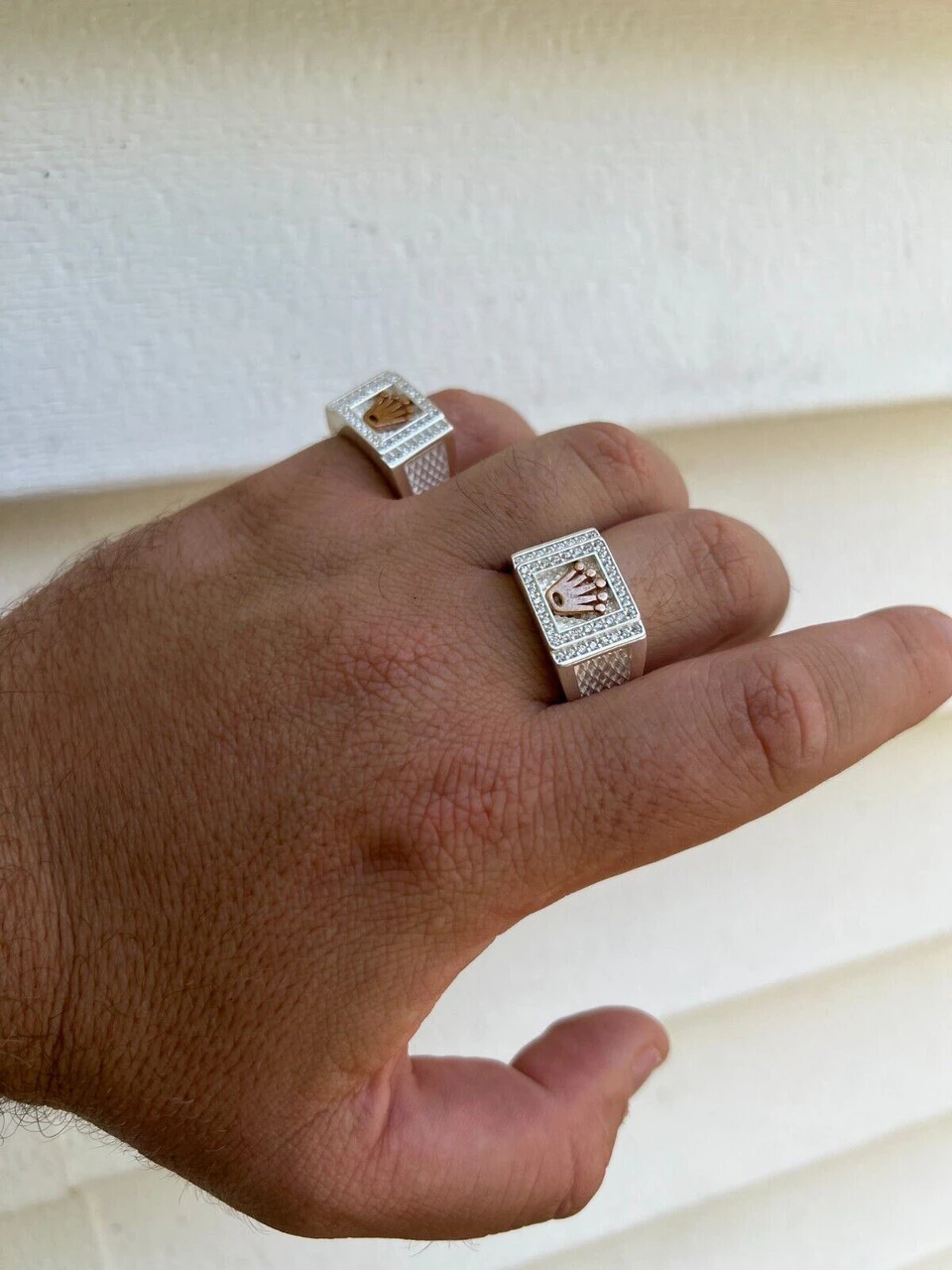 Real Solid 925 Sterling Silver W. 14k Rose Gold Iced Out Crown Diamond Pinky Ring Hip Hop 6 Real Solid 925 Sterling Silver W. 14k Rose Gold Iced Out Crown Diamond Pinky Ring Hip Hop - Image 4