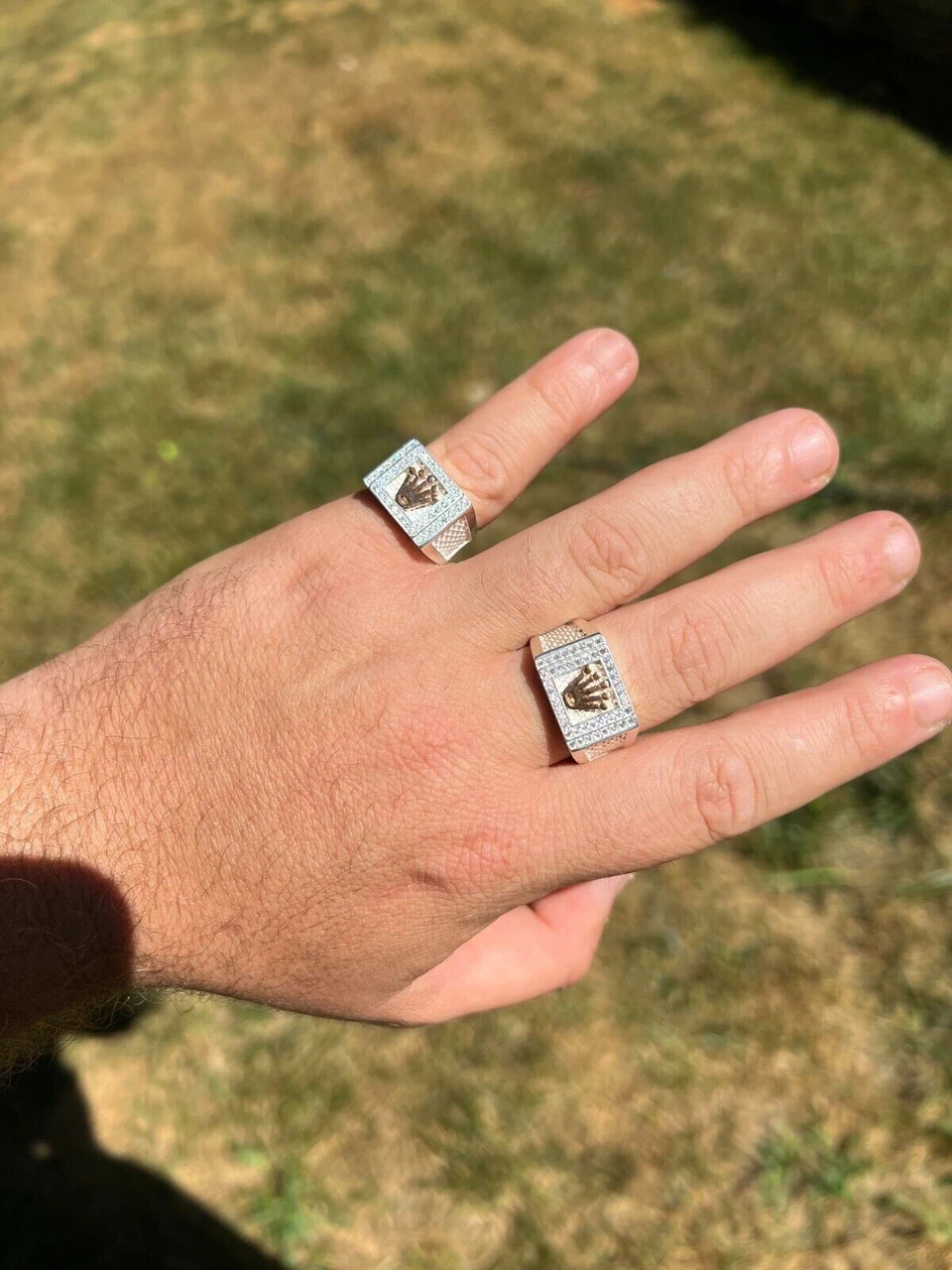 Real Solid 925 Sterling Silver W. 14k Rose Gold Iced Out Crown Diamond Pinky Ring Hip Hop 10 Real Solid 925 Sterling Silver W. 14k Rose Gold Iced Out Crown Diamond Pinky Ring Hip Hop - Image 8