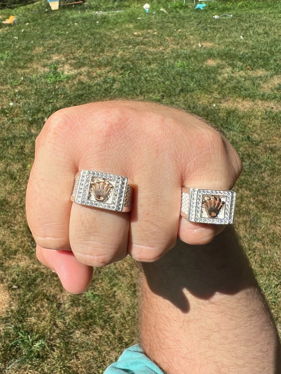 Real Solid 925 Sterling Silver W. 14k Rose Gold Iced Out Crown Diamond Pinky Ring Hip Hop 7 Real Solid 925 Sterling Silver W. 14k Rose Gold Iced Out Crown Diamond Pinky Ring Hip Hop - Image 5