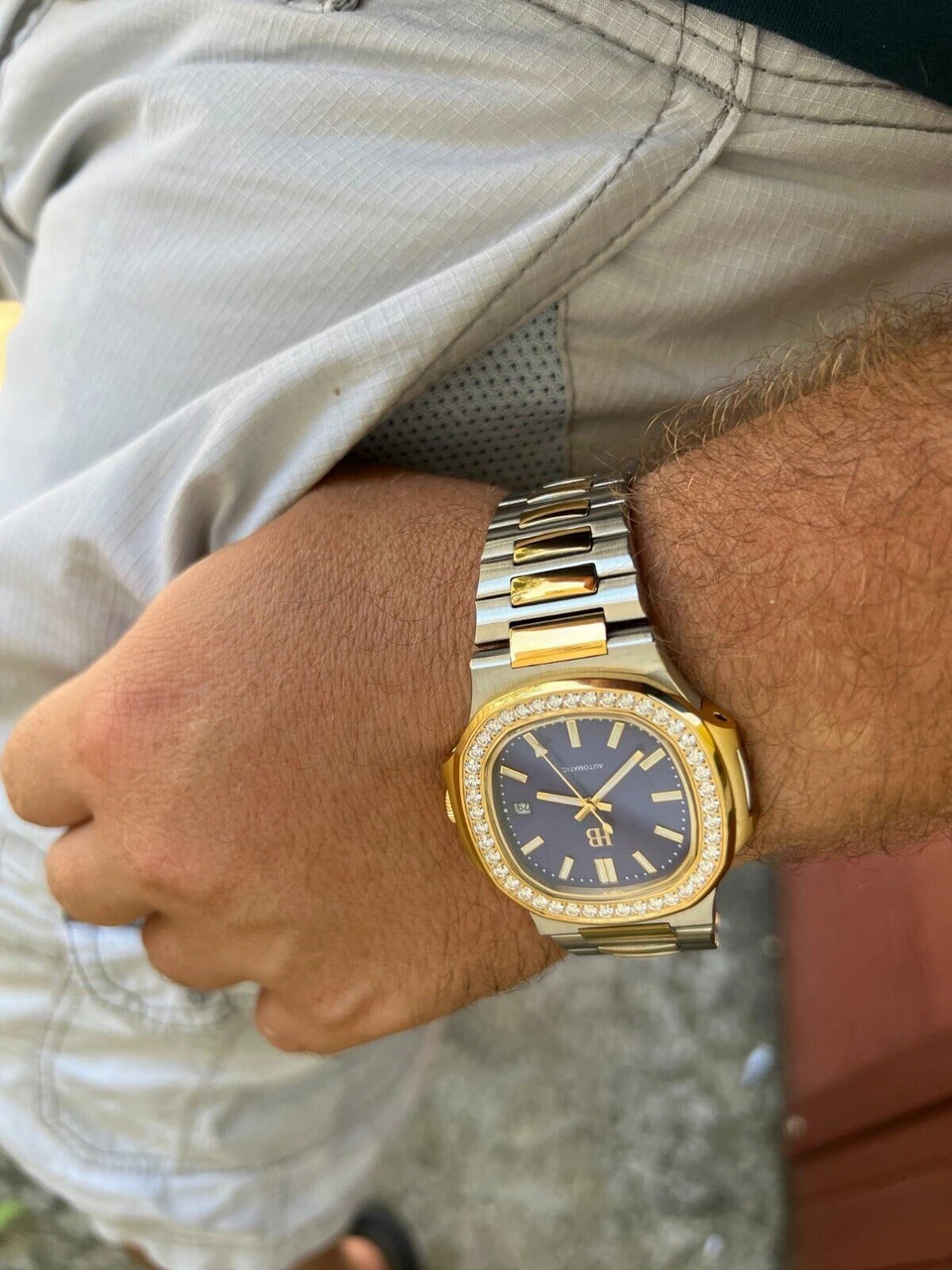 Real Stainless & 14k Gold Iced 2ct Moissanite Watch Blue Face Pass Diamond Test 8 Real Stainless & 14k Gold Iced 2ct Moissanite Watch Blue Face Pass Diamond Test - Image 6