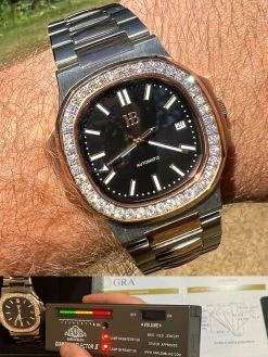 Real Stainless & 14k Rose Gold Iced 2ct Moissanite Plain Watch Pass Diamond Test