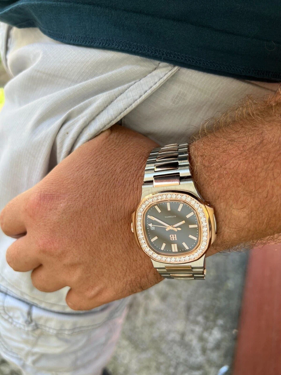 Real Stainless & 14k Rose Gold Iced 2ct Moissanite Plain Watch Pass Diamond Test 10 Real Stainless & 14k Rose Gold Iced 2ct Moissanite Plain Watch Pass Diamond Test - Image 8