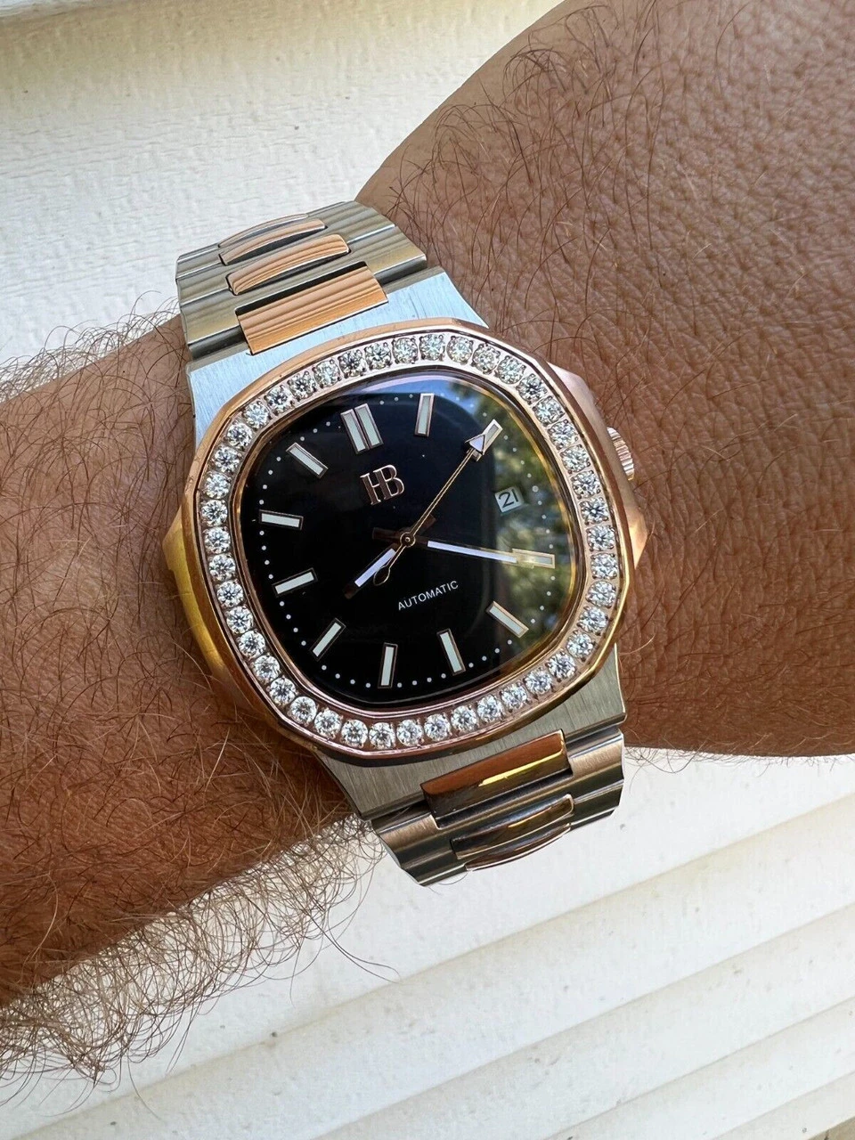 Real Stainless & 14k Rose Gold Iced 2ct Moissanite Plain Watch Pass Diamond Test 4 Real Stainless & 14k Rose Gold Iced 2ct Moissanite Plain Watch Pass Diamond Test - Image 2