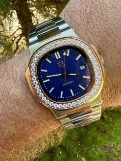 Real Stainless & 14k Rose Gold Iced 2ct Moissanite Plain Watch - Skeleton Back -Harlem Bling Shop harlembling real stainless and 14k rose gold iced 2ct moissanite plain watch skeleton back 23494.1664301872