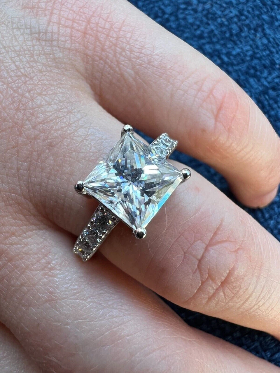 Real VVS D Square Princess Cut Moissanite Engagement Promise Ring 925 Silver 7 Real VVS D Square Princess Cut Moissanite Engagement Promise Ring 925 Silver - Image 5