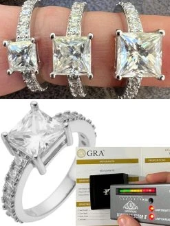 Real VVS D Square Princess Cut Moissanite Engagement Promise Ring 925 Silver