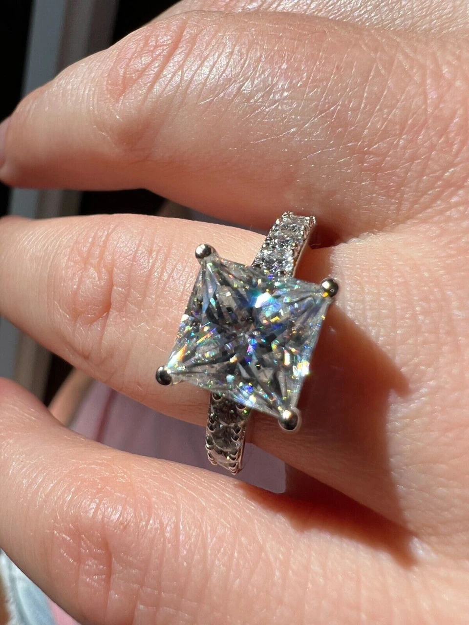 Real VVS D Square Princess Cut Moissanite Engagement Promise Ring 925 Silver 5 Real VVS D Square Princess Cut Moissanite Engagement Promise Ring 925 Silver - Image 3