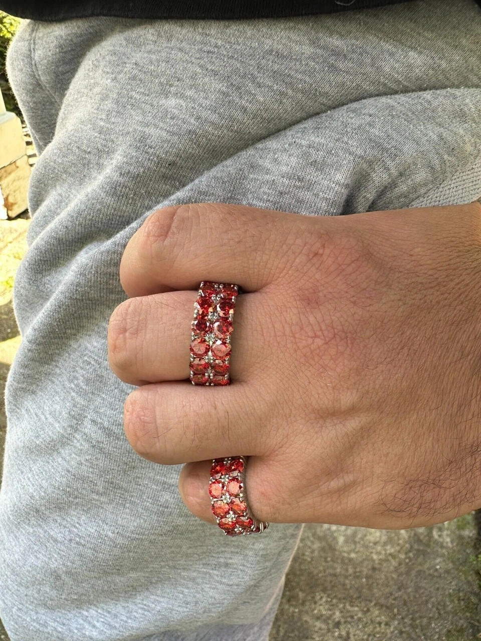 Red Moissanite Ring Real 925 Sterling Silver Hip Hop Iced Tennis Band Big 10mm 8 Red Moissanite Ring Real 925 Sterling Silver Hip Hop Iced Tennis Band Big 10mm - Image 6