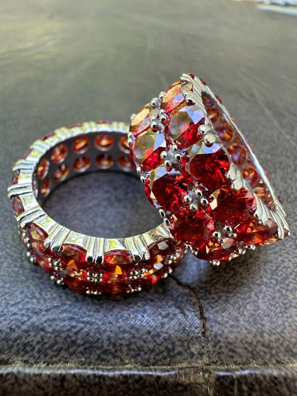 Red Moissanite Ring Real 925 Sterling Silver Hip Hop Iced Tennis Band Big 10mm 6 Red Moissanite Ring Real 925 Sterling Silver Hip Hop Iced Tennis Band Big 10mm - Image 4