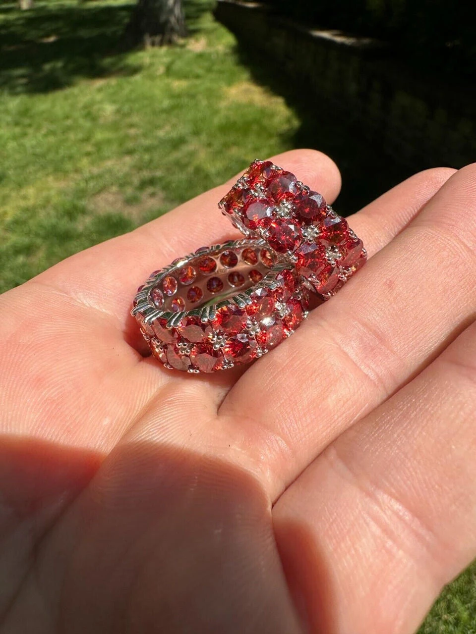 Red Moissanite Ring Real 925 Sterling Silver Hip Hop Iced Tennis Band Big 10mm 4 Red Moissanite Ring Real 925 Sterling Silver Hip Hop Iced Tennis Band Big 10mm - Image 2