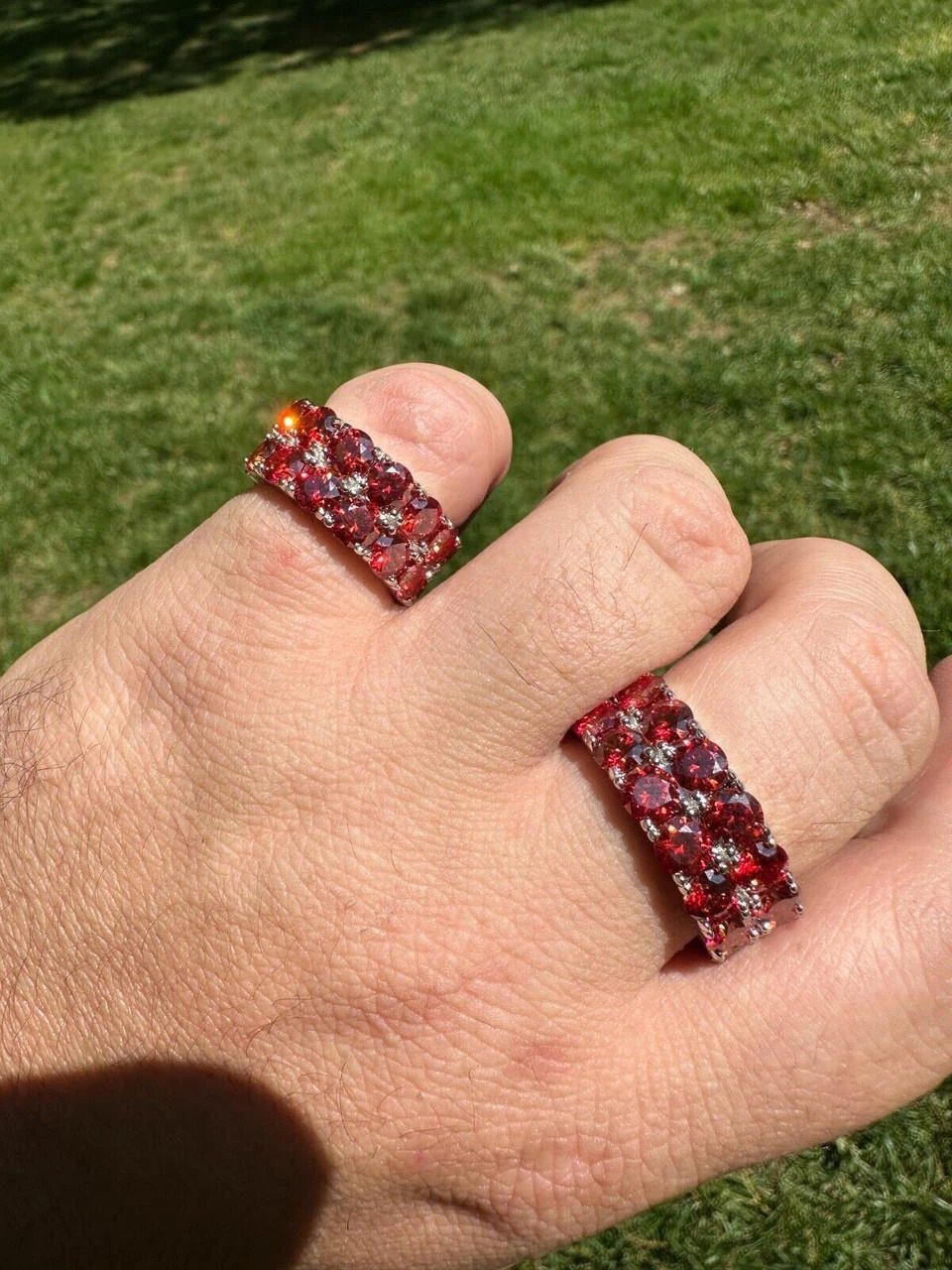 Red Moissanite Ring Real 925 Sterling Silver Hip Hop Iced Tennis Band Big 10mm 7 Red Moissanite Ring Real 925 Sterling Silver Hip Hop Iced Tennis Band Big 10mm - Image 5