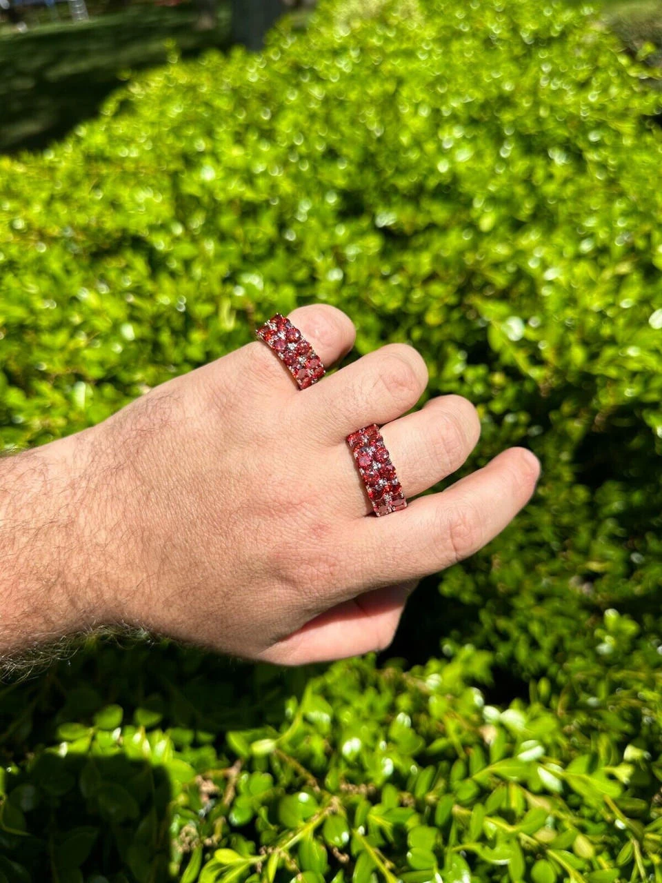 Red Moissanite Ring Real 925 Sterling Silver Hip Hop Iced Tennis Band Big 10mm 5 Red Moissanite Ring Real 925 Sterling Silver Hip Hop Iced Tennis Band Big 10mm - Image 3