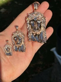 Rose 14k Gold Vermeil Jesus Piece Pendant Baguette MOISSANITE Pass Diamond Test -Harlem Bling Shop harlembling rose 14k gold vermeil jesus piece pendant baguette moissanite pass diamond test 00006.1664360051