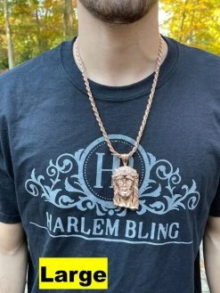 Rose 14k Gold Vermeil Jesus Piece Pendant Baguette MOISSANITE Pass Diamond Test -Harlem Bling Shop harlembling rose 14k gold vermeil jesus piece pendant baguette moissanite pass diamond test 24512.1664362054