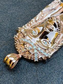 Rose 14k Gold Vermeil Jesus Piece Pendant Baguette MOISSANITE Pass Diamond Test -Harlem Bling Shop harlembling rose 14k gold vermeil jesus piece pendant baguette moissanite pass diamond test 85220.1664359647