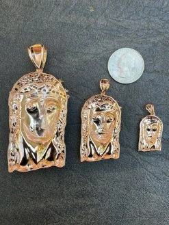 Rose 14k Gold Vermeil Jesus Piece Pendant Baguette MOISSANITE Pass Diamond Test -Harlem Bling Shop harlembling rose 14k gold vermeil jesus piece pendant baguette moissanite pass diamond test 94970.1664358705