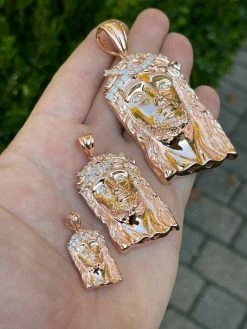 Rose 14k Gold Vermeil Jesus Piece Pendant Baguette MOISSANITE Pass Diamond Test -Harlem Bling Shop harlembling rose 14k gold vermeil jesus piece pendant baguette moissanite pass diamond test 96704.1664355307