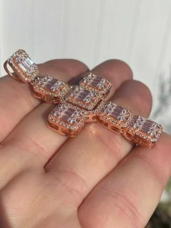 Rose Gold Over Solid 925 Silver Men's Large Baguette Diamond Cross Necklace 2" -Harlem Bling Shop harlembling rose gold over solid 925 silver mens large baguette diamond cross necklace 2 11052.1664399927