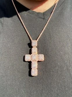 Rose Gold Over Solid 925 Silver Men's Large Baguette Diamond Cross Necklace 2" -Harlem Bling Shop harlembling rose gold over solid 925 silver mens large baguette diamond cross necklace 2 41448.1664378912