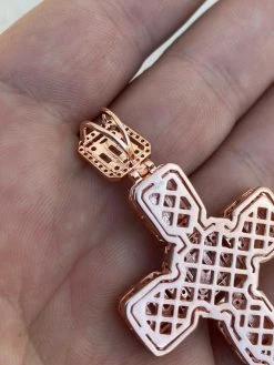 Rose Gold Over Solid 925 Silver Men's Large Baguette Diamond Cross Necklace 2" -Harlem Bling Shop harlembling rose gold over solid 925 silver mens large baguette diamond cross necklace 2 47441.1664390397