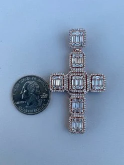 Rose Gold Over Solid 925 Silver Men's Large Baguette Diamond Cross Necklace 2" -Harlem Bling Shop harlembling rose gold over solid 925 silver mens large baguette diamond cross necklace 2 85839.1664375363