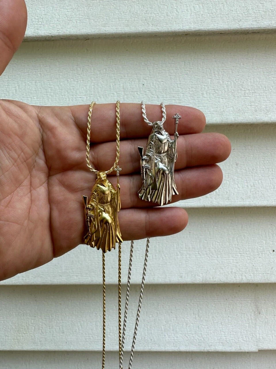 Santa Muerte Grim Reaper Death Pendant W. AK47 925 Silver / Gold Plated Necklace 15 Santa Muerte Grim Reaper Death Pendant W. AK47 925 Silver / Gold Plated Necklace - Image 13