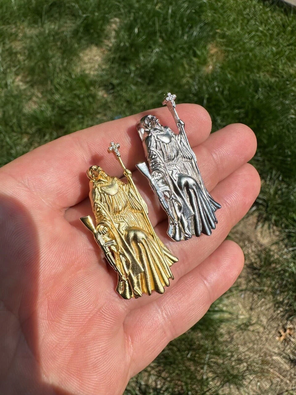 Santa Muerte Grim Reaper Death Pendant W. AK47 925 Silver / Gold Plated Necklace 21 Santa Muerte Grim Reaper Death Pendant W. AK47 925 Silver / Gold Plated Necklace - Image 19