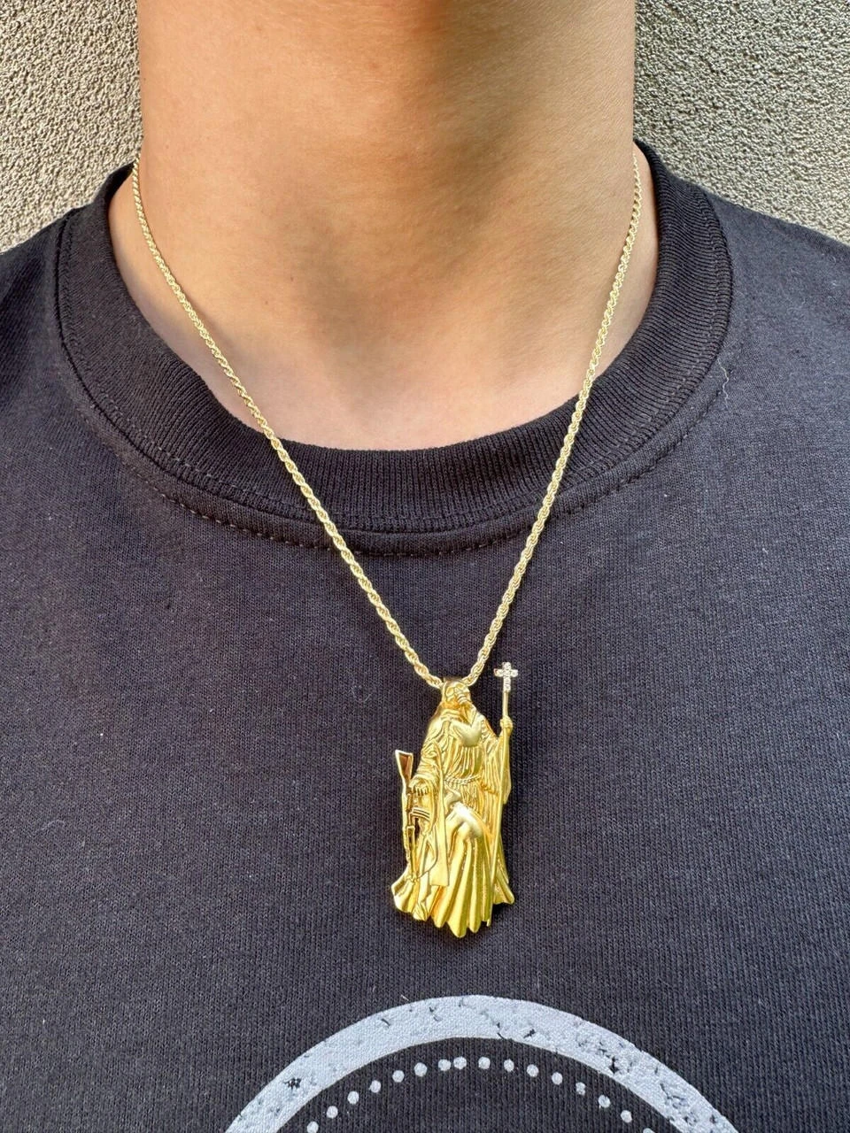 Santa Muerte Grim Reaper Death Pendant W. AK47 925 Silver / Gold Plated Necklace 10 Santa Muerte Grim Reaper Death Pendant W. AK47 925 Silver / Gold Plated Necklace - Image 8