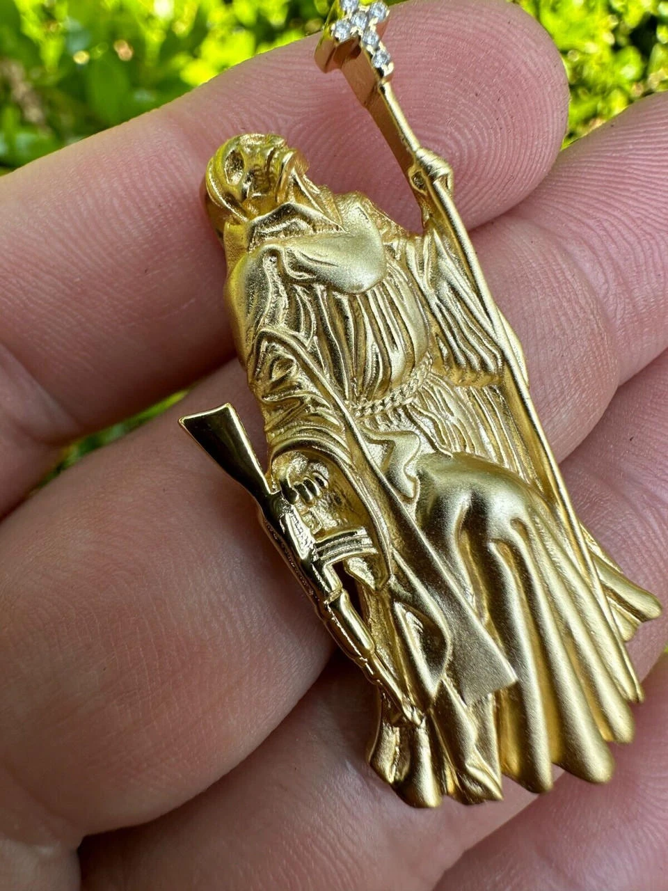Santa Muerte Grim Reaper Death Pendant W. AK47 925 Silver / Gold Plated Necklace 6 Santa Muerte Grim Reaper Death Pendant W. AK47 925 Silver / Gold Plated Necklace - Image 4
