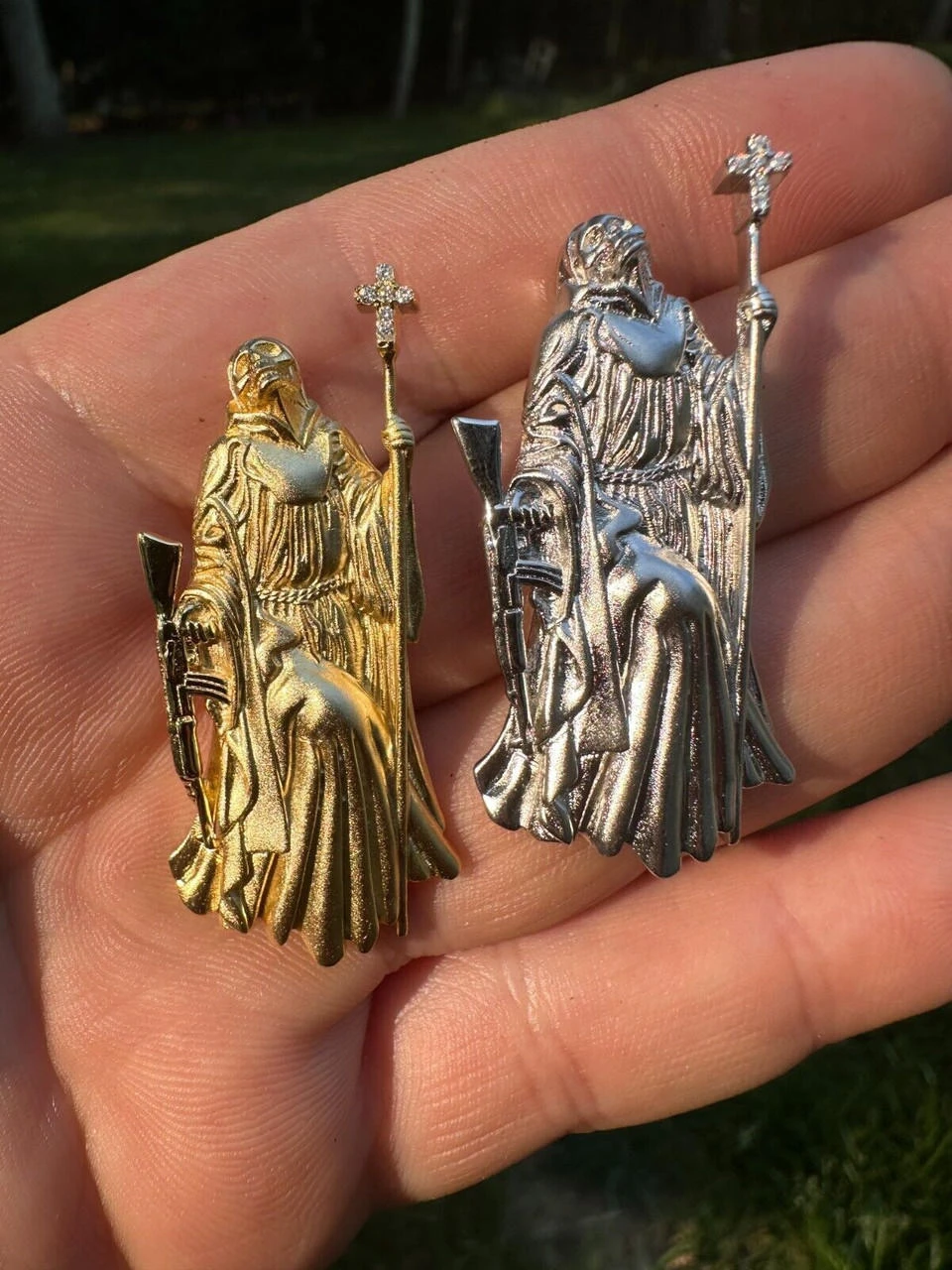 Santa Muerte Grim Reaper Death Pendant W. AK47 925 Silver / Gold Plated Necklace 14 Santa Muerte Grim Reaper Death Pendant W. AK47 925 Silver / Gold Plated Necklace - Image 12