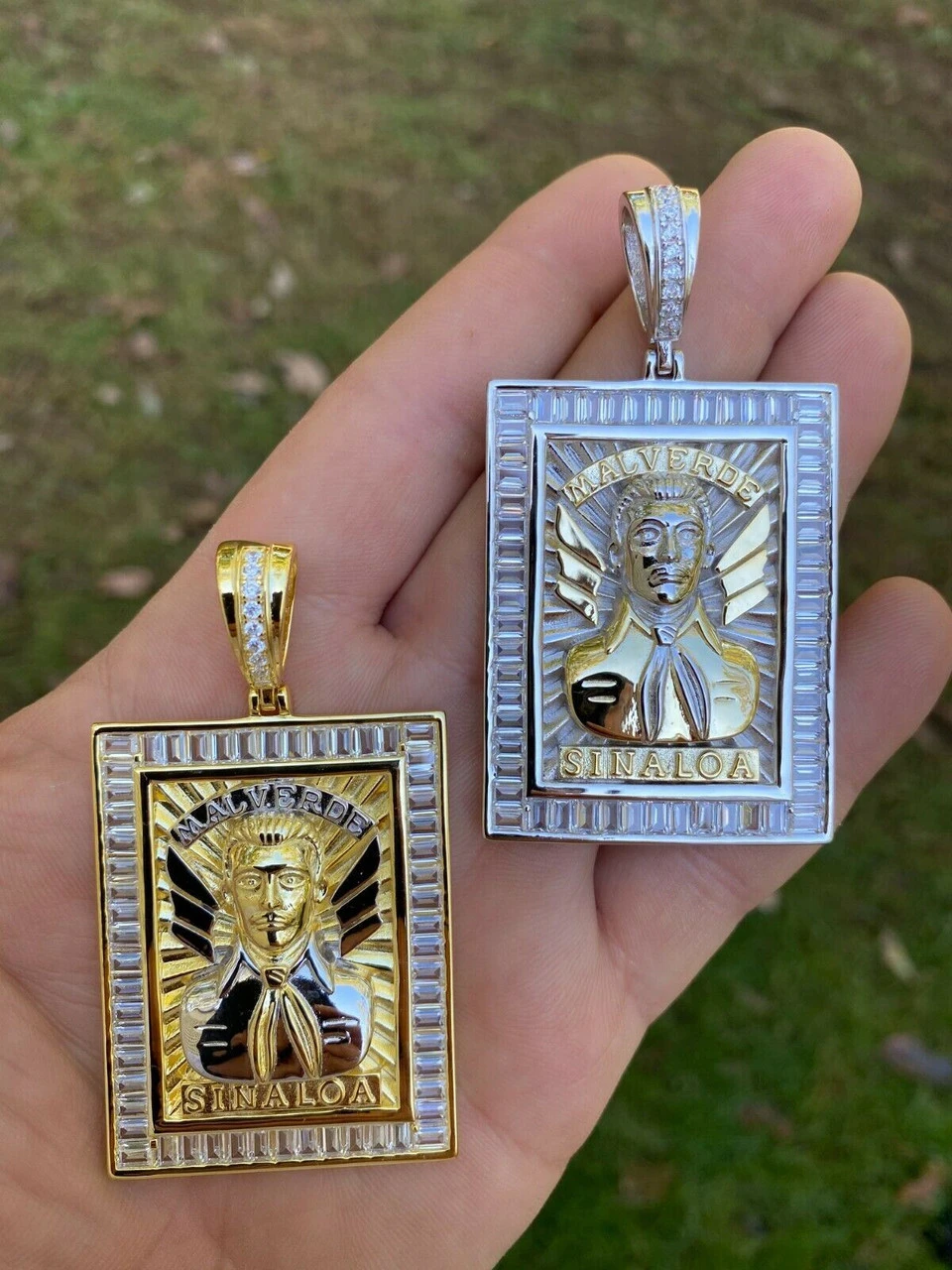 Silver & Gold Iced Jesus Malverde Chain Pendant 4 Silver & Gold Iced Jesus Malverde Chain Pendant - Image 2