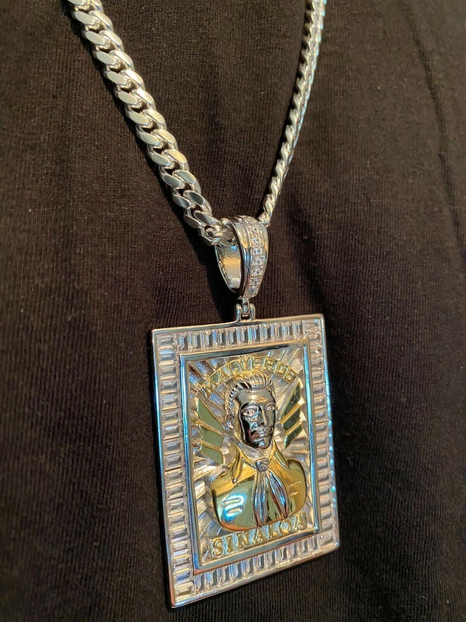 Silver & Gold Iced Jesus Malverde Chain Pendant 5 Silver & Gold Iced Jesus Malverde Chain Pendant - Image 3