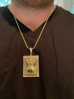 Silver & Gold Iced Jesus Malverde Chain Pendant 21 Silver & Gold Iced Jesus Malverde Chain Pendant -Harlem Bling Shop harlembling silver and gold iced jesus malverde chain pendant 39979.1665670072