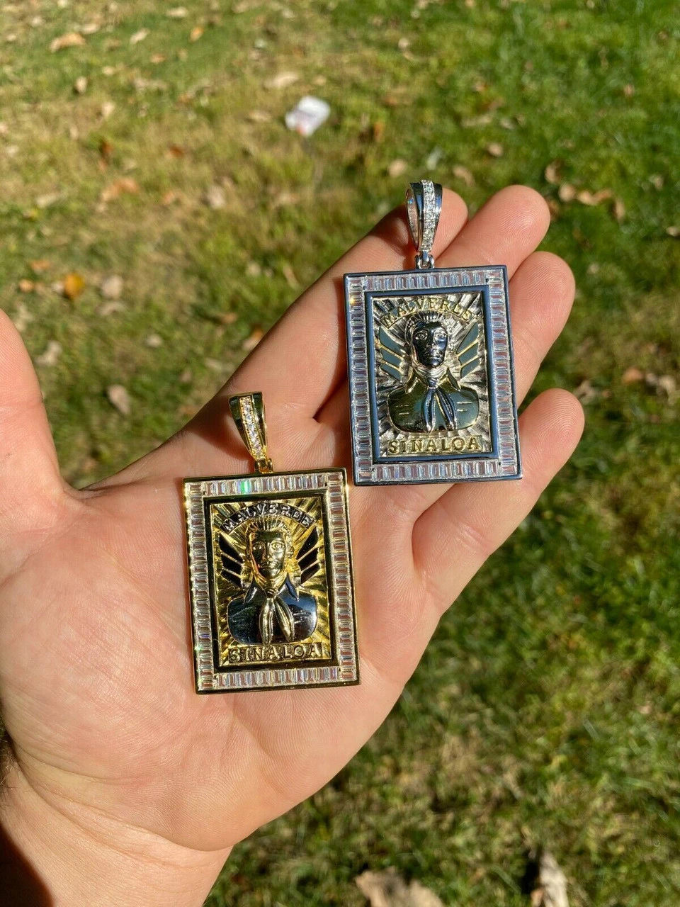 Silver & Gold Iced Jesus Malverde Chain Pendant 8 Silver & Gold Iced Jesus Malverde Chain Pendant - Image 6