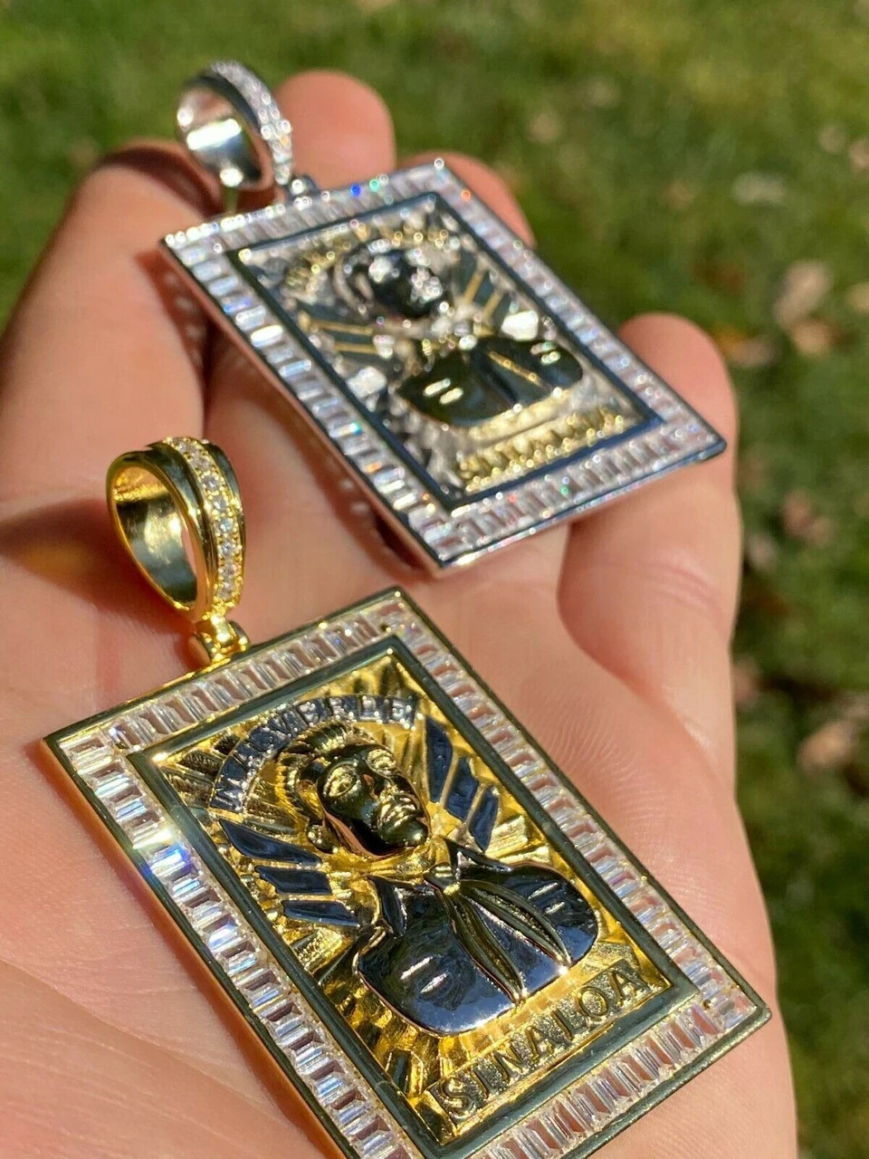 Silver & Gold Iced Jesus Malverde Chain Pendant 6 Silver & Gold Iced Jesus Malverde Chain Pendant - Image 4