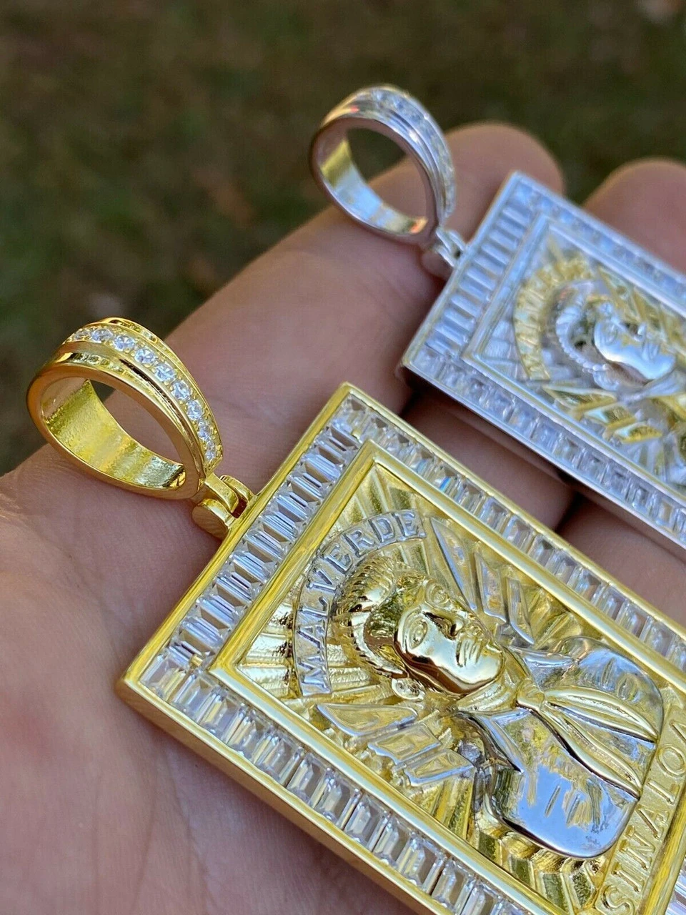 Silver & Gold Iced Jesus Malverde Chain Pendant 11 Silver & Gold Iced Jesus Malverde Chain Pendant - Image 9